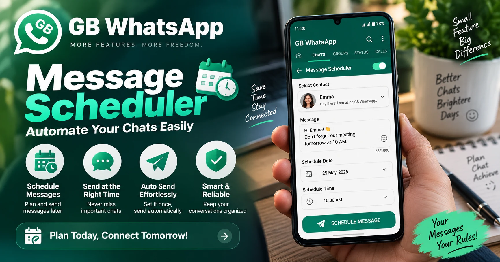 GB WhatsApp message scheduler guide